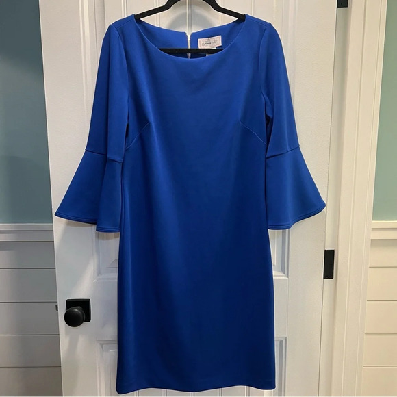 Jessica H.‎ Royal Blue Bell Sleeve Exposed Gold Zipper Dress. Size 12. - Picture 3 of 11